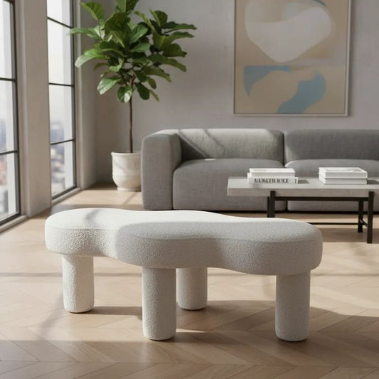 Puff Celeste Orgânico Estofado Off White 1,20m