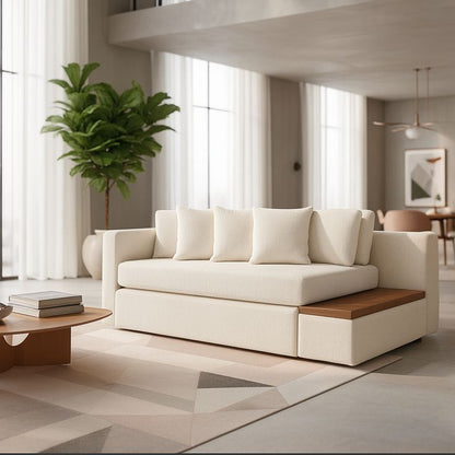 Sofá-Cama Trento com Chaise e Mesa Lateral em Madeira
