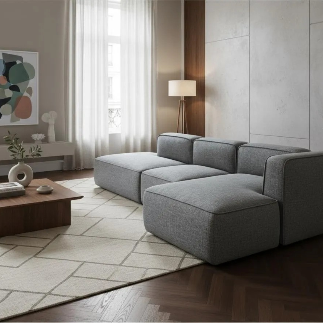 Sofá John com Chaise 3m Cinza – Conforto Modular para Sala Moderna