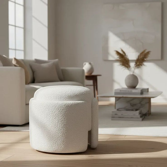 Puff Prisma Bouclé Off-White Decorativo