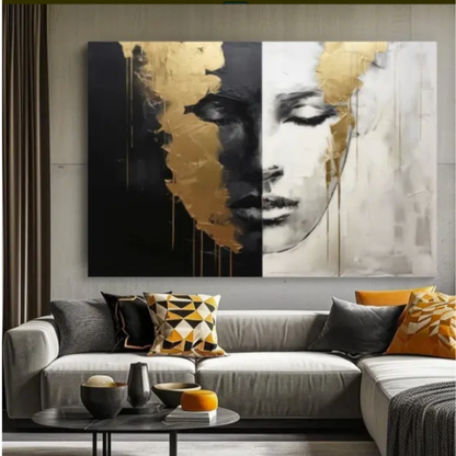Quadro Canva Decorativo Grande Com Moldura Rosto Moderno