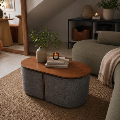 Conjunto Mesa De Centro Com 2 Puff