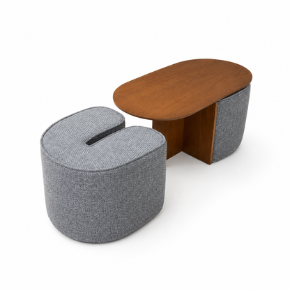 Conjunto Mesa De Centro Com 2 Puff