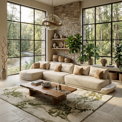Sofá Onda com chaise e mesa de apoio