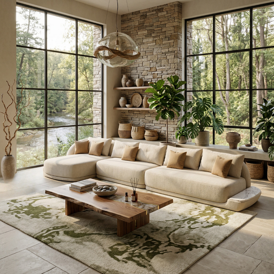 Sofá Onda com chaise e mesa de apoio