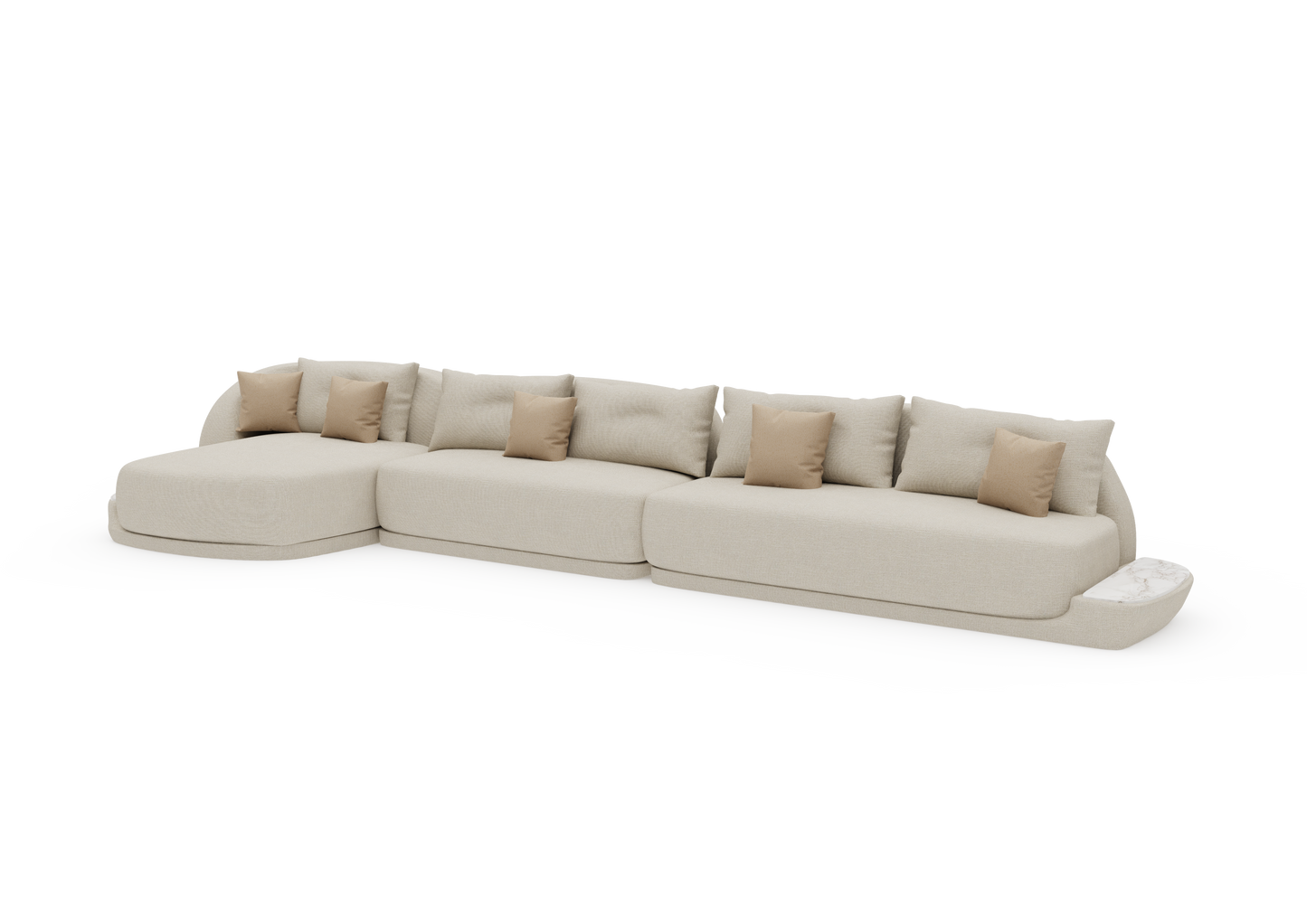 Sofá Onda com chaise e mesa de apoio