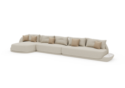 Sofá Onda com chaise e mesa de apoio