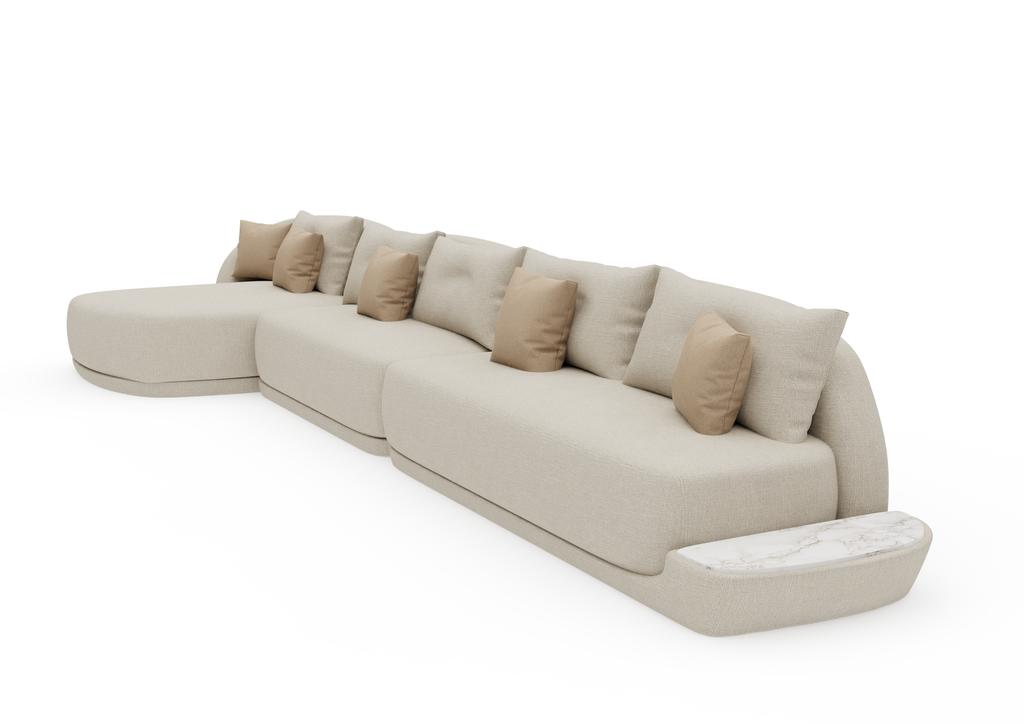 Sofá Onda com chaise e mesa de apoio