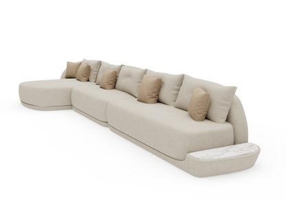 Sofá Onda com chaise e mesa de apoio