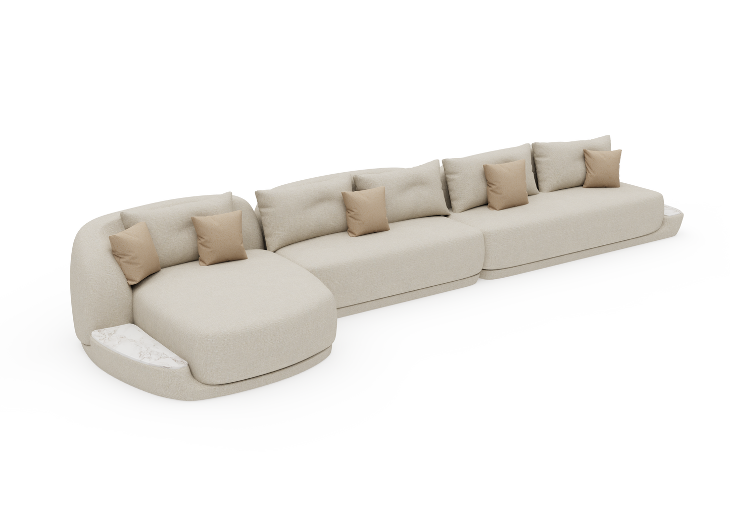 Sofá Onda com chaise e mesa de apoio