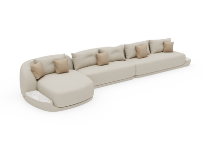 Sofá Onda com chaise e mesa de apoio