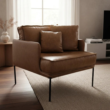 Poltrona Barcelona Couro Marrom com Pés Metálicos