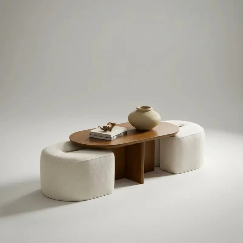 Conjunto Mesa De Centro Com 2 Puff