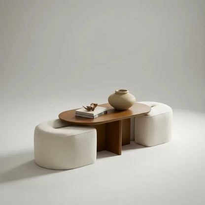 Conjunto Mesa De Centro Com 2 Puff