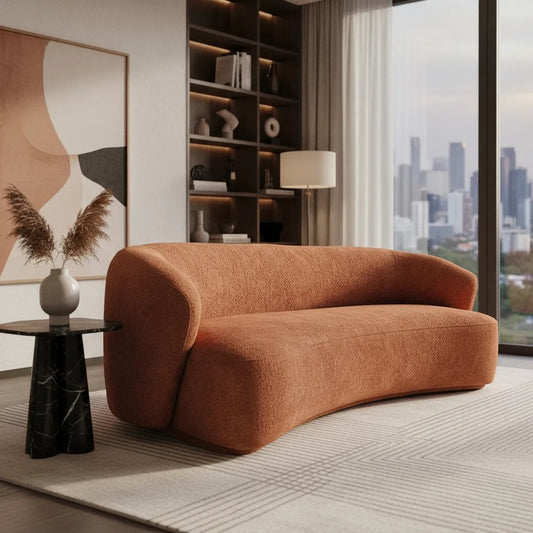 Sofá Curvo Campeche em Tecido – Design Orgânico e Conforto