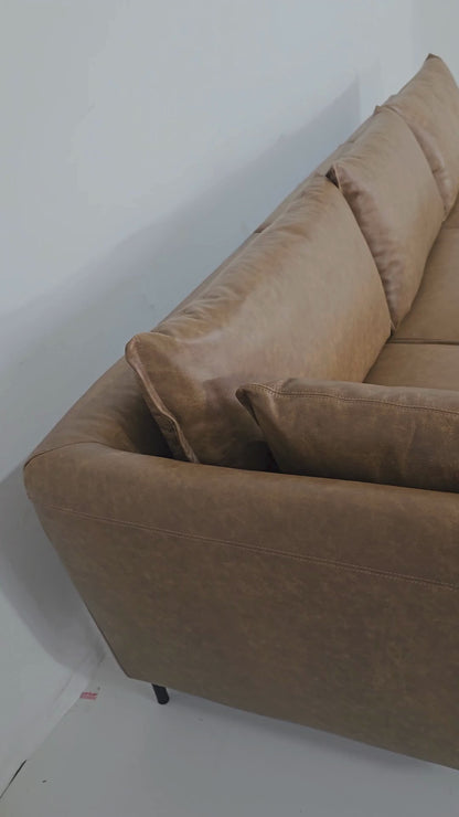 Sofá Milão Retrô em Couro Natural com Chaise 3 Lugares