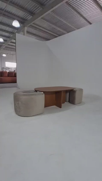 Conjunto Mesa De Centro Com 2 Puff